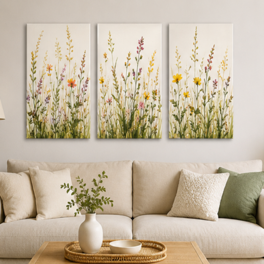 3-Piece Wildflower Grass Canvas Wall Art Set, Unframed Floral Prints for Bedroom, Study, Apartment & Home Decor
