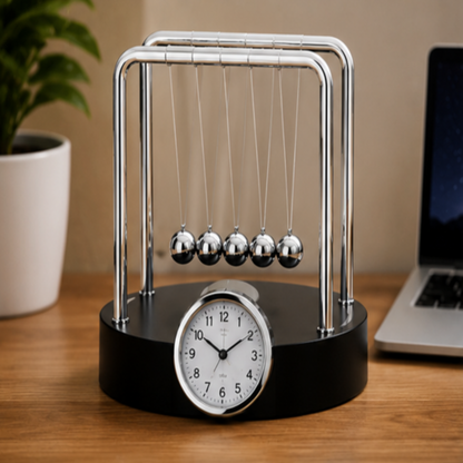 Newton Pendulum Balance Ball Clock, Kinetic Energy Desk Ornament for Home Office & Room Decor