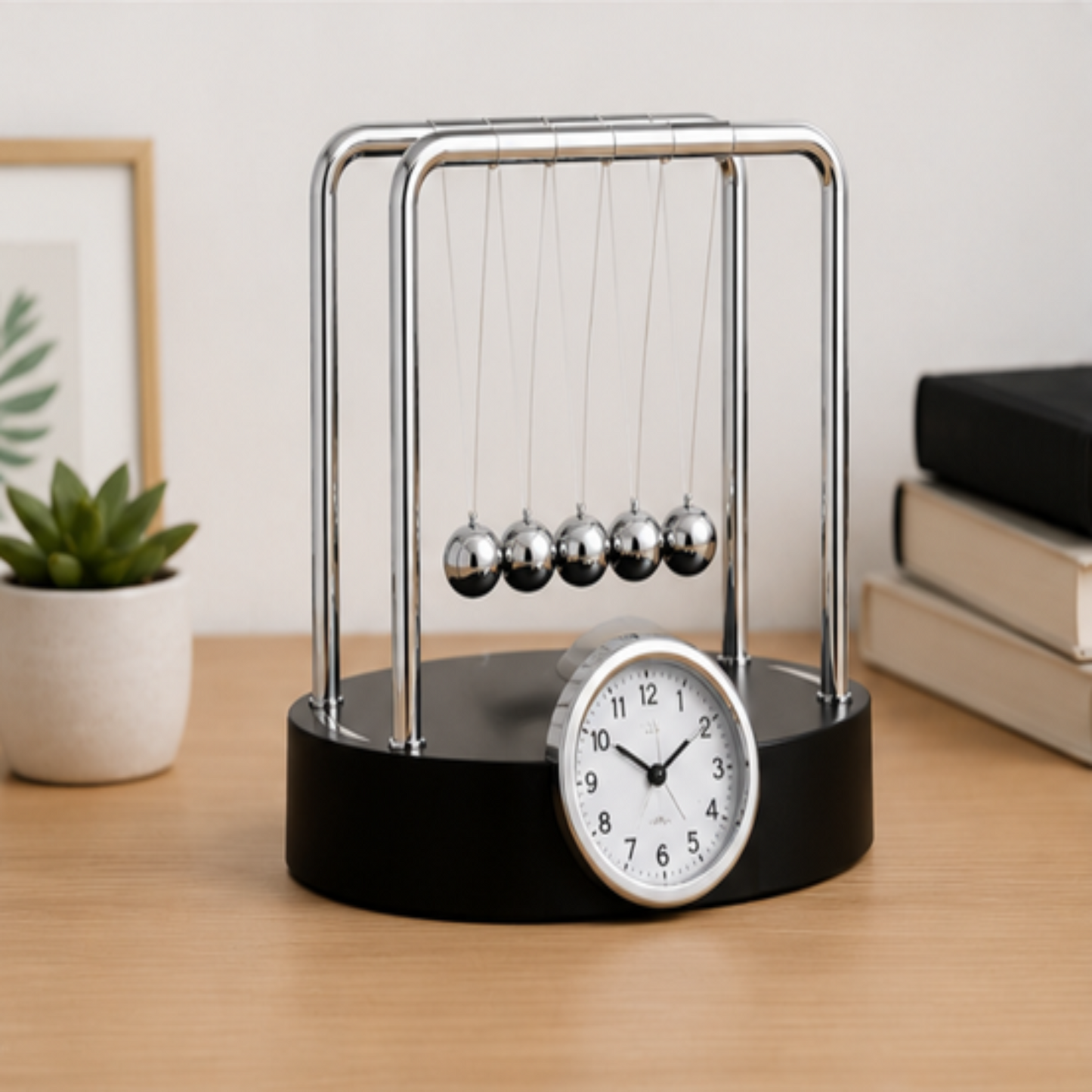 Newton Pendulum Balance Ball Clock, Kinetic Energy Desk Ornament for Home Office & Room Decor
