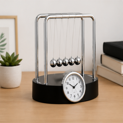 Newton Pendulum Balance Ball Clock, Kinetic Energy Desk Ornament for Home Office & Room Decor