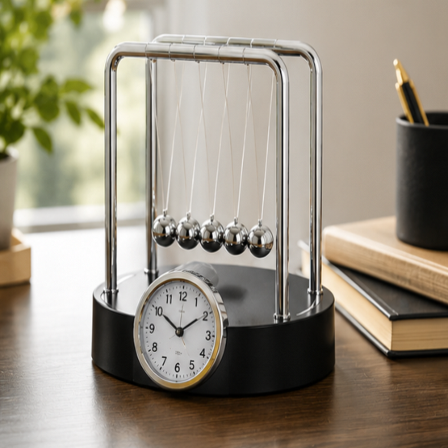Newton Pendulum Balance Ball Clock, Kinetic Energy Desk Ornament for Home Office & Room Decor