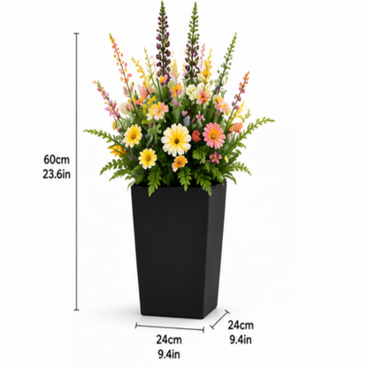 Set of 2 Artificial Outdoor Flowers with Black Planters, 60cm Faux Silk Plants for Porch, Patio & Garden Decor