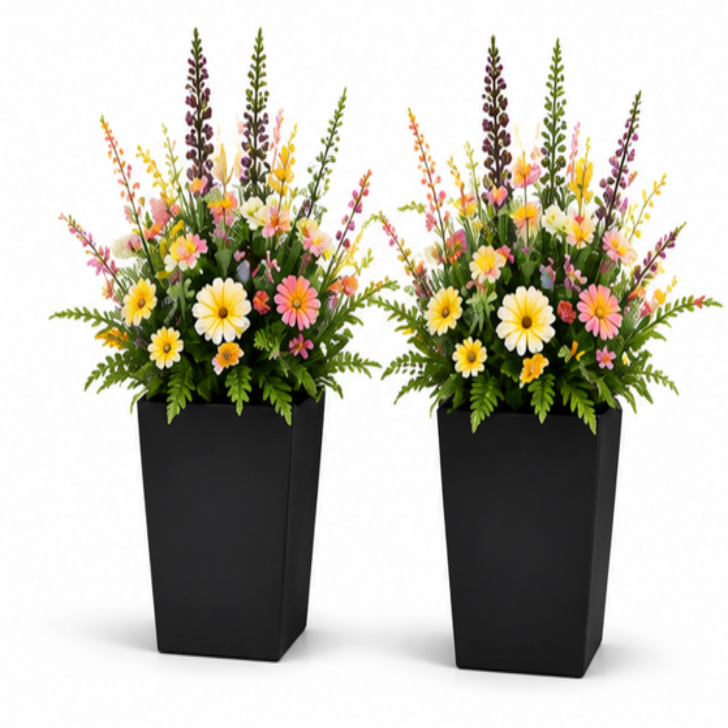 Set of 2 Artificial Outdoor Flowers with Black Planters, 60cm Faux Silk Plants for Porch, Patio & Garden Decor