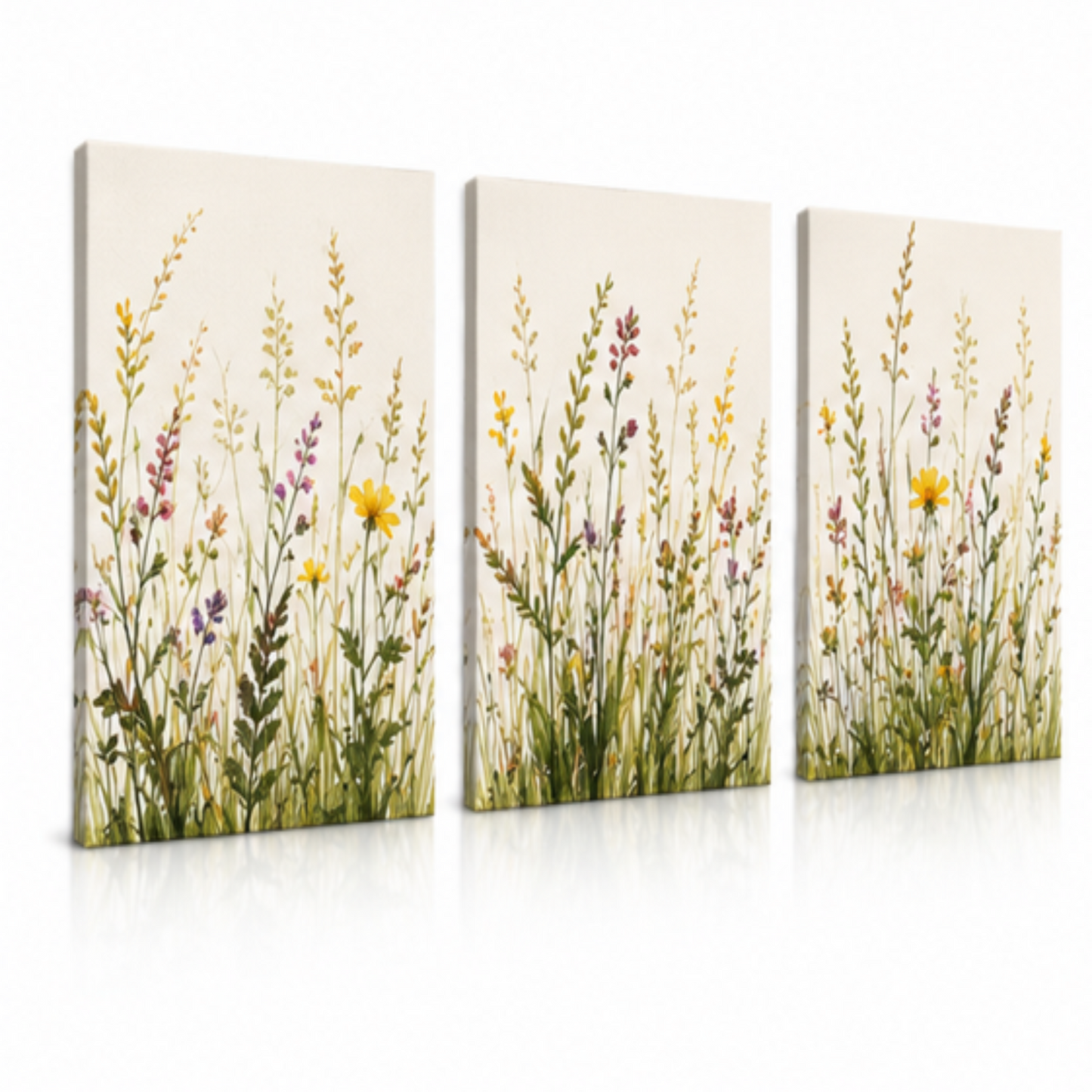 3-Piece Wildflower Grass Canvas Wall Art Set, Unframed Floral Prints for Bedroom, Study, Apartment & Home Decor